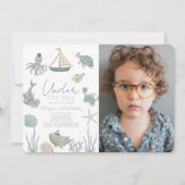 Oneder the Zee Creatures Blue Boy Verjaardagsfoto Kaart (Voorkant)