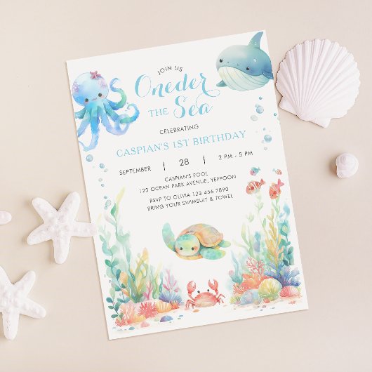 Oneder The Zee First Birthday Blue Invitation Kaart