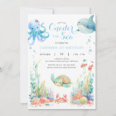 Oneder The Zee First Birthday Blue Invitation Kaart (Voorkant)