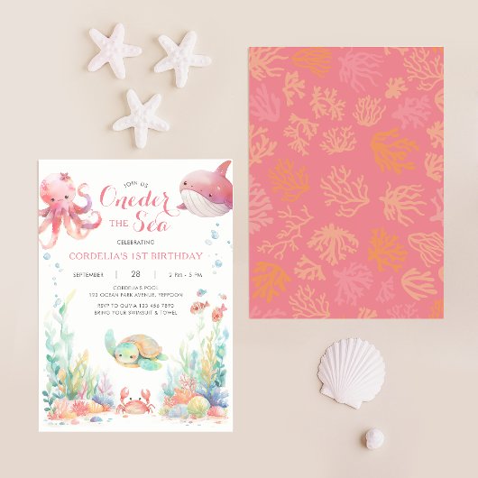Oneder The Zee First Birthday Pink Invitation Kaart