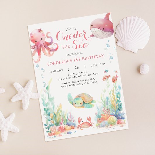 Oneder The Zee First Birthday Pink Invitation Kaart