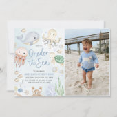 Oneder The Zee Ocean Animals 1st Birthday Foto Kaart (Voorkant)