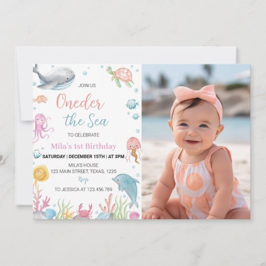 Oneder The Zee Pastel Verjaardagsfotouitnodiging Kaart (Voorkant)