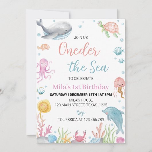 Oneder The Zee Pastel Verjaardagsuitnodiging Kaart (Voorkant)