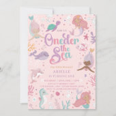 Oneder the Zee Zeemeermin Verjaardagsuitnodiging Kaart (Voorkant)