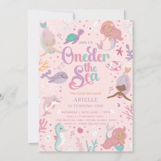 Oneder the Zee Zeemeermin Verjaardagsuitnodiging Kaart (Voorkant)