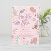 Oneder the Zee Zeemeermin Verjaardagsuitnodiging Kaart (Staand voorkant)
