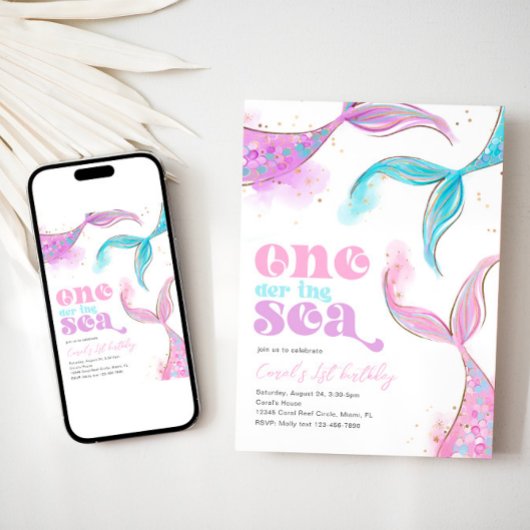 Oneder the Zee Zeemeermin Verjaardagsuitnodiging Kaart