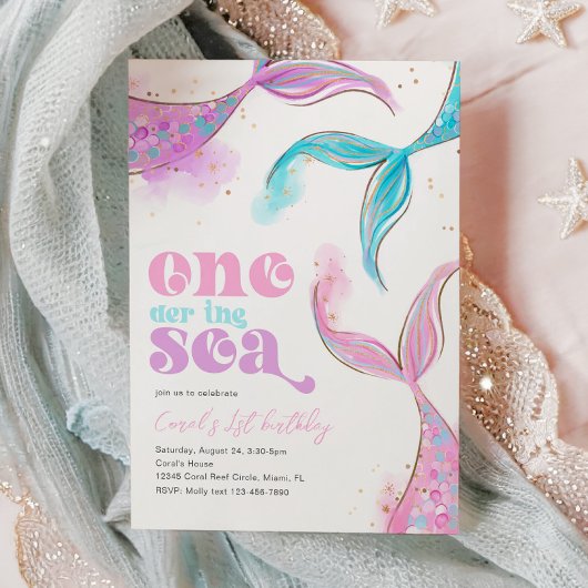 Oneder the Zee Zeemeermin Verjaardagsuitnodiging Kaart