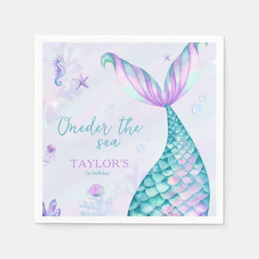 Oneder van het Zee Mermaid 1e verjaardag meisje Servet (Voorkant)