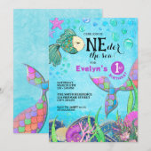 ONEder Zee Mermaid 1st Birthday Kaart (Voorkant / Achterkant)