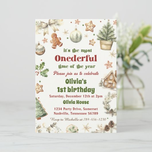 Onederful 1e Verjaardag Cookies Kerst Kaart (Staand voorkant)