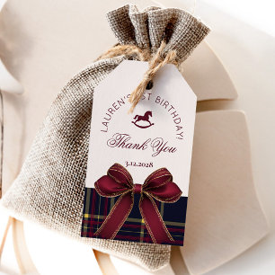 OneDerful 1e Verjaardag Strik Geruite Vintage Beda Cadeaulabel