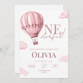 Onederful 1e verjaardag uitnodiging, heteluchtball kaart (Voorkant / Achterkant)