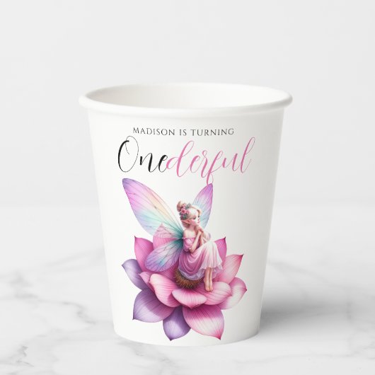 Onederful 1e verjaardagsfeestje papieren bekers (Voorkant)