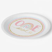 Onederful 1e Verjaardagsfeestje Pastel Regenboog Papieren Bordje (Gekanteld)