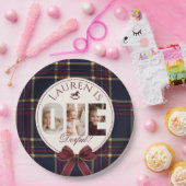 OneDerful 1st Birtdhay Burgundy Classic Plaid Papieren Bordje (Feest)