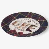 OneDerful 1st Birtdhay Burgundy Classic Plaid Papieren Bordje (Gekanteld)