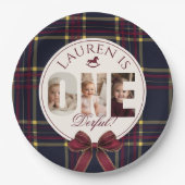 OneDerful 1st Birtdhay Burgundy Classic Plaid Papieren Bordje (Voorkant)
