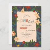 Onederful 1st Birthday Boy - Blue and Gold Winter  Kaart (Voorkant)