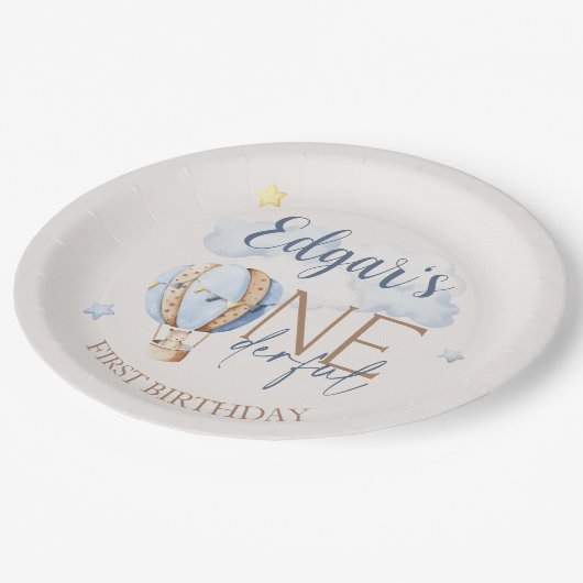 ONEderful 1st Verjaardag Hete Luchtballon Papier B Papieren Bordje (Gekanteld)