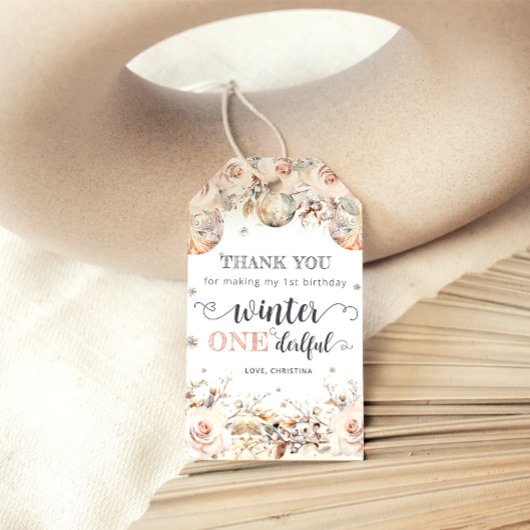 ONEderful 1st Verjaardag Roze Winter Wonderland Cadeaulabel