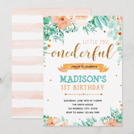 ONEderful 1st verjaardagsuitnodiging Kaart (Voorkant / Achterkant)