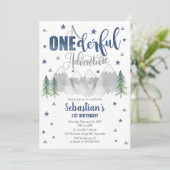 Onederful Adventure Birthday Invitation Navy 1st Kaart (Staand voorkant)