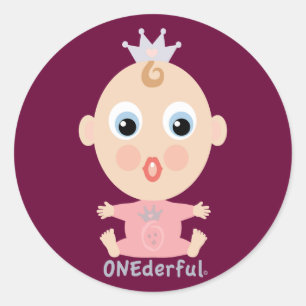 ONEderful BABY Gezicht - roze Ronde Sticker