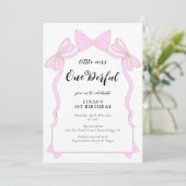 Onederful Baby Roze Coquette Bow Meisje 1e Verjaar Kaart (Staand voorkant)