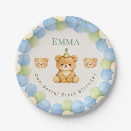 Onederful Bear First Birthday Paper Plates Papieren Bordje
