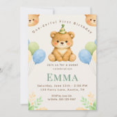 Onederful Bear First Birthday Party Invitation Kaart (Voorkant)