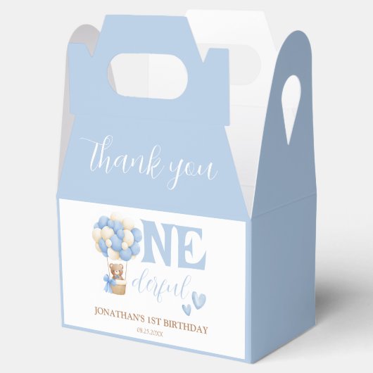 Onederful Bear Hot Air Balloon 1st Birthday Bedankdoosjes (Geopend)