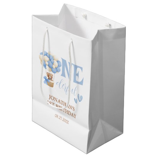 Onederful Beer heteluchtballon 1st Verjaardag Medium Cadeauzakje (Voorkant Gekanteld)