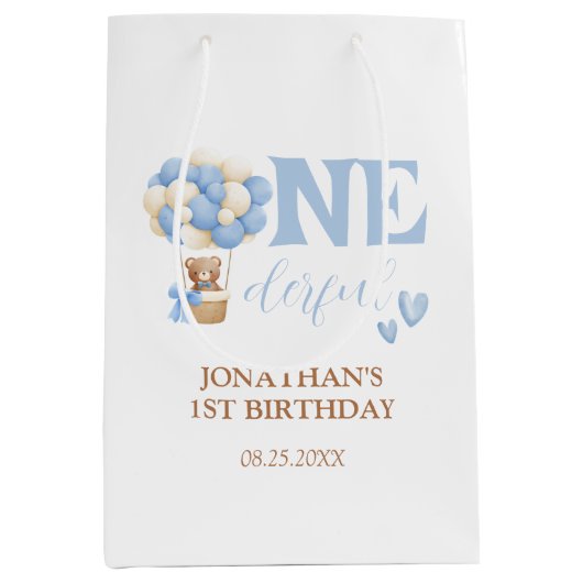 Onederful Beer heteluchtballon 1st Verjaardag Medium Cadeauzakje (Voorkant)