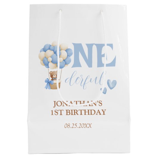 Onederful Beer heteluchtballon 1st Verjaardag Medium Cadeauzakje (Achterkant)