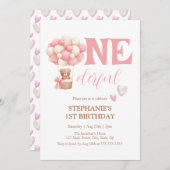 Onederful Beer Roze Hete Luchtballon 1e verjaardag Kaart (Voorkant / Achterkant)