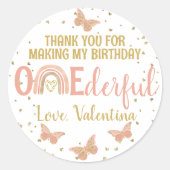 ONEderful Birthday Butterflies Rainbow Dank u Ronde Sticker (Voorkant)