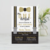 ONEderful Birthday Invitation, Black, Gold Kaart (Staand voorkant)