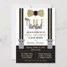 ONEderful Birthday Invitation, Black, Gold