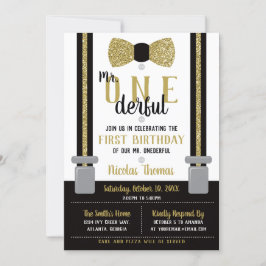 ONEderful Birthday Invitation, Black, Gold Kaart
