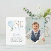 ONEderful blauwe ballon jongens 1e verjaardag foto Kaart (Staand voorkant)