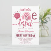 Onederful Boho Pink Rainbow Sunshine Birthday Kaart (Staand voorkant)