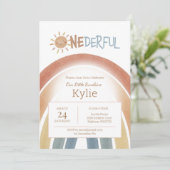 Onederful Boho Terracotta 1e verjaardag uitnodigin Kaart (Staand voorkant)