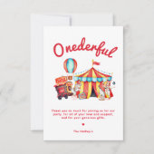 Onederful Circus 1e Verjaardag Bedankt Kaart (Voorkant)