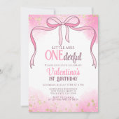 Onederful Coquette Pink Bow Glitter 1e verjaardag Kaart (Voorkant)