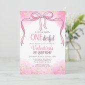 Onederful Coquette Pink Bow Glitter 1e verjaardag Kaart (Staand voorkant)