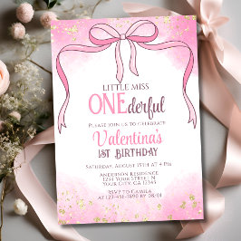 Onederful Coquette Pink Bow Glitter 1e verjaardag Kaart