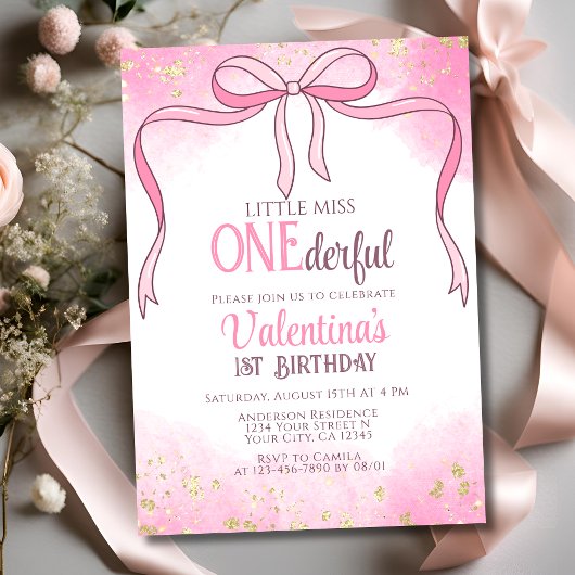 Onederful Coquette Pink Bow Glitter 1e verjaardag Kaart