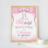 Onederful Coquette Pink Bow Glitter 1e verjaardag Poster